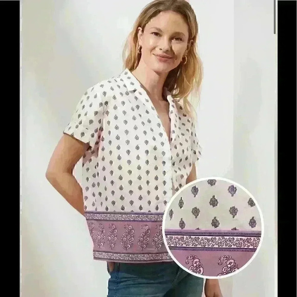 Banana Republic Purple/White Border Print Boxy Shirt - Picture 1 of 8